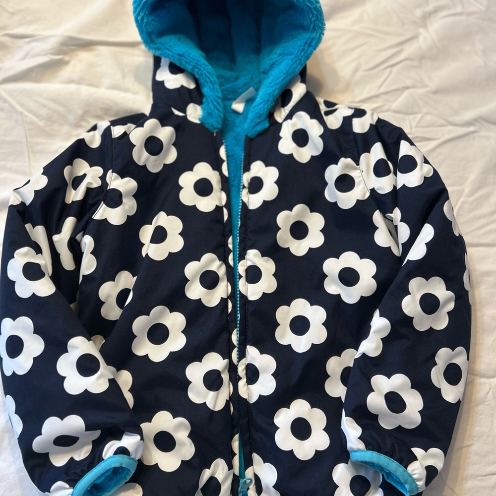 Hanna Andersson Blue and White Floral Puffer Coat
